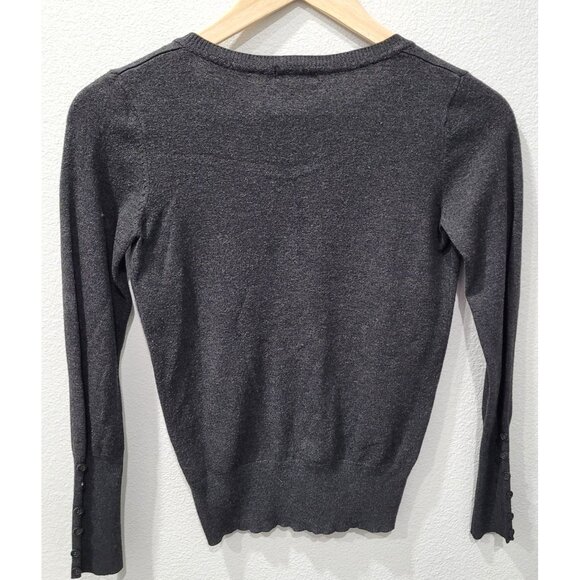Womens Ambiance Charcoal Gray V-Neck Sweater with Button Accent Cuffs Size S - Picture 7 of 9